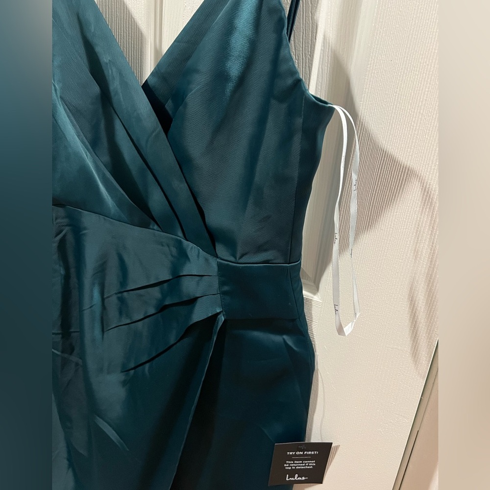 Lulu's Teal Green Wrap Midi Dress size S. Elegant Cocktail Prom Wedding Dress. - Picture 7 of 16